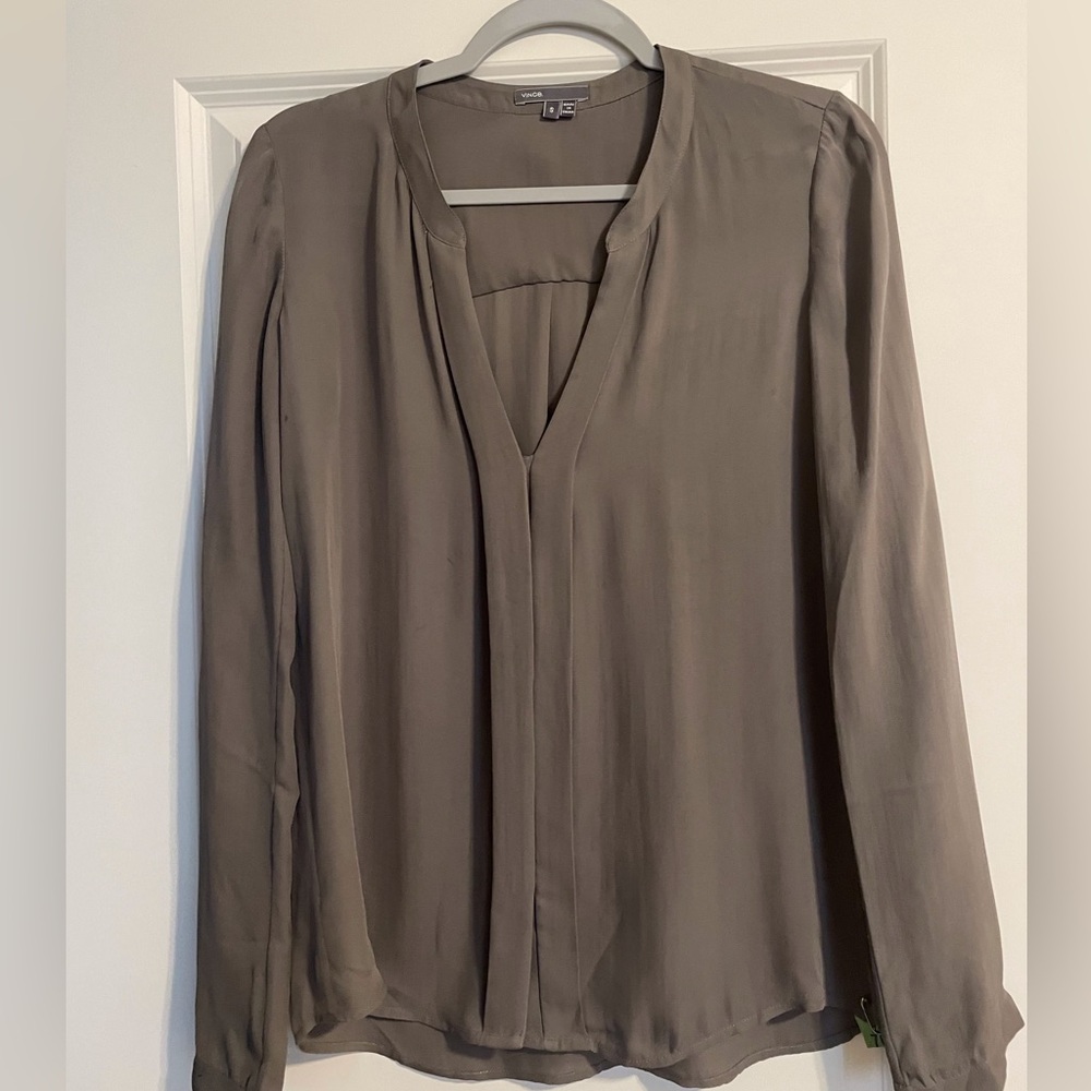Vince Silk Blouse, Size S, Mouse Grey